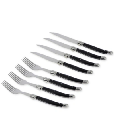 French Home Laguiole 8-pc. Faux Onyx Steak Knife & Fork Set In Black