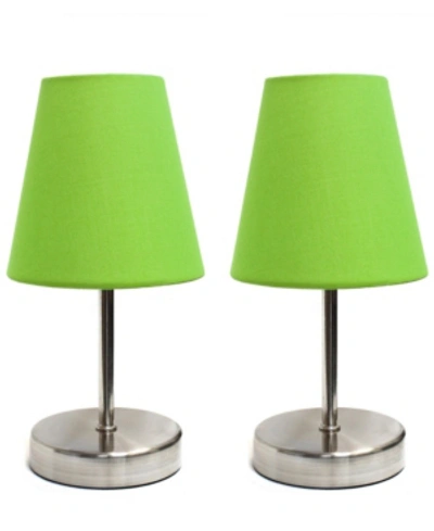 All The Rages Simple Designs Sand Nickel Mini Basic Table Lamp With Fabric Shade 2 Pack Set In Green