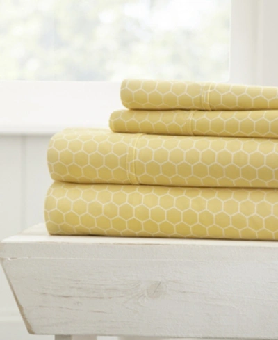 Ienjoy Home The Farmhouse Chic Premium Ultra Soft Pattern 4 Piece Sheet Set By Home Collection - Queen Bedding In Yellow Honeycomb