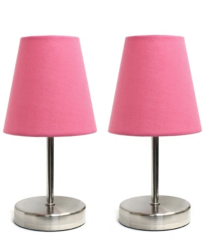 All The Rages Simple Designs Sand Nickel Mini Basic Table Lamp With Fabric Shade 2 Pack Set In Pink