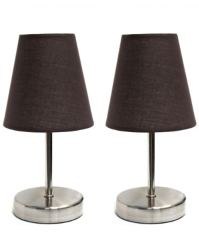 All The Rages Simple Designs Sand Nickel Mini Basic Table Lamp With Fabric Shade 2 Pack Set In Brown