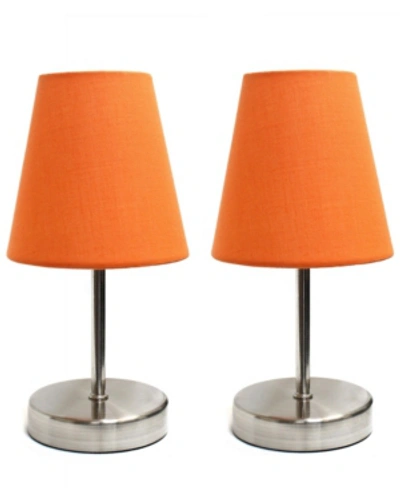 All The Rages Simple Designs Sand Nickel Mini Basic Table Lamp With Fabric Shade 2 Pack Set In Orange