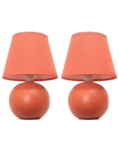All The Rages Simple Designs Mini Ceramic Globe Table Lamp 2 Pack Set In Orange