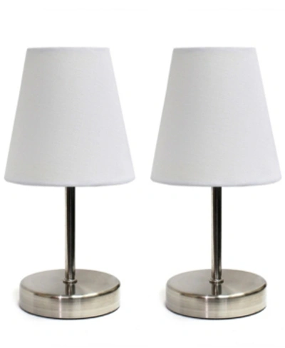 All The Rages Simple Designs Sand Nickel Mini Basic Table Lamp With Fabric Shade 2 Pack Set In White