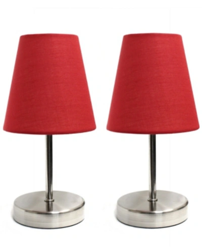 All The Rages Simple Designs Sand Nickel Mini Basic Table Lamp With Fabric Shade 2 Pack Set In Red