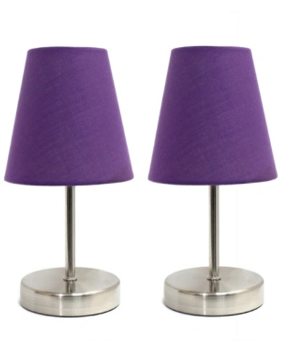 All The Rages Simple Designs Sand Nickel Mini Basic Table Lamp With Fabric Shade 2 Pack Set In Purple