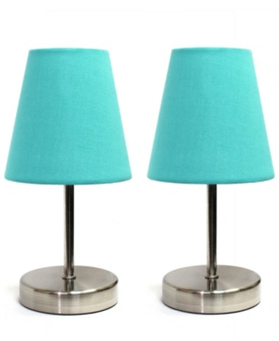 All The Rages Simple Designs Sand Nickel Mini Basic Table Lamp With Fabric Shade 2 Pack Set In Blue
