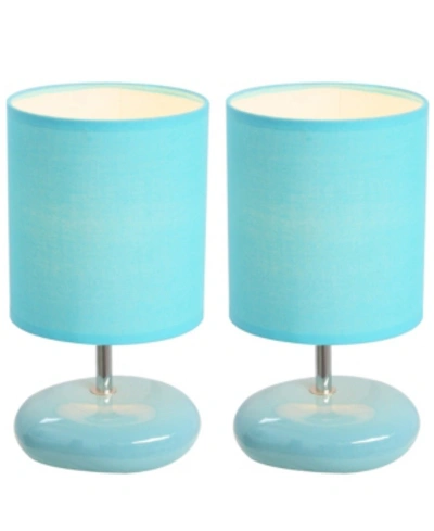 All The Rages Simple Designs Stonies Small Stone Look Table Bedside Lamp 2 Pack Set In Blue