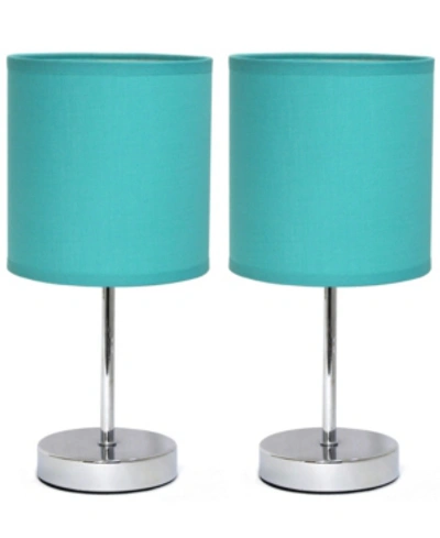 All The Rages Simple Designs Chrome Mini Basic Table Lamp With Fabric Shade 2 Pack Set In Blue