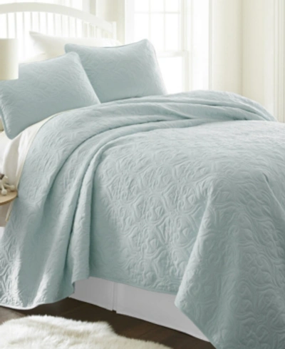 Ienjoy Home Ultra Soft Damask Pattern Quilted Coverlet Set, Queen In Pale Blue