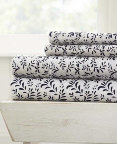 Ienjoy Home The Farmhouse Chic Premium Ultra Soft Pattern 4 Piece Sheet Set By Home Collection - Cal King Beddin In Navy Burst Of Vines
