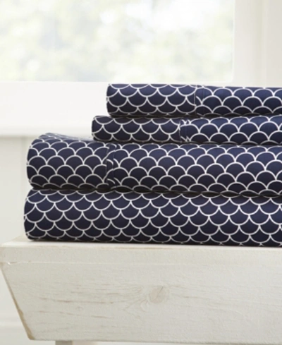Ienjoy Home The Farmhouse Chic Premium Ultra Soft Pattern 4 Piece Sheet Set By Home Collection - Cal King Beddin In Navy Scallops