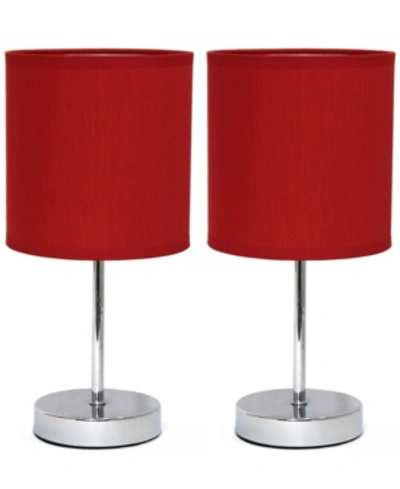 All The Rages Simple Designs Chrome Mini Basic Table Lamp With Fabric Shade 2 Pack Set In Red