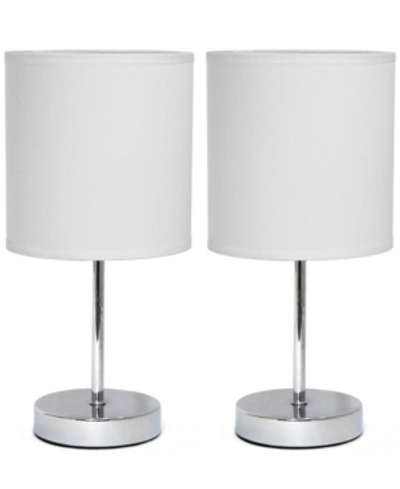 All The Rages Simple Designs Chrome Mini Basic Table Lamp With Fabric Shade 2 Pack Set In White