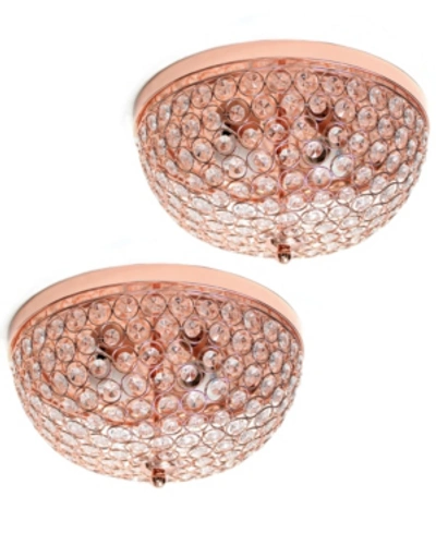 All The Rages Elegant Designs 2 Light Elipse Crystal Flush Mount Ceiling Light 2 Pack In Rose Gold