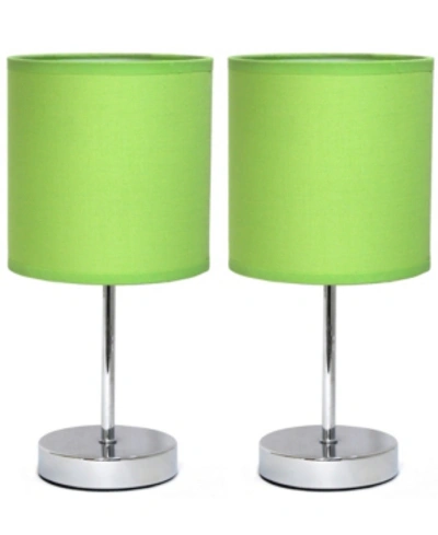 All The Rages Simple Designs Chrome Mini Basic Table Lamp With Fabric Shade 2 Pack Set In Green