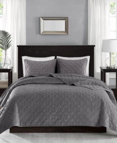 Madison Park Harper Quilted Velvet 3-pc. Quilt Set, King/california King In Grey