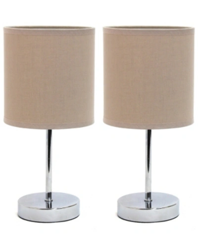 All The Rages Simple Designs Chrome Mini Basic Table Lamp With Fabric Shade 2 Pack Set In Gray