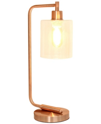 All The Rages Simple Designs Bronson Antique Style Industrial Iron Lantern Desk Lamp With Glass Shade In Rose Gold