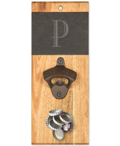 Cathy's Concepts Personalized Slate & Acacia Wall Mount Bottle Opener With Magnetic Cap Catcher