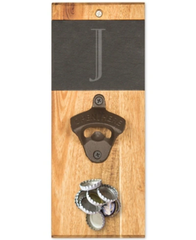 Cathy's Concepts Personalized Slate & Acacia Wall Mount Bottle Opener With Magnetic Cap Catcher In J