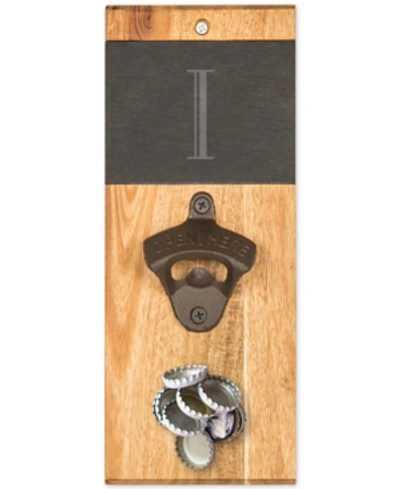 Cathy's Concepts Personalized Slate & Acacia Wall Mount Bottle Opener With Magnetic Cap Catcher In I