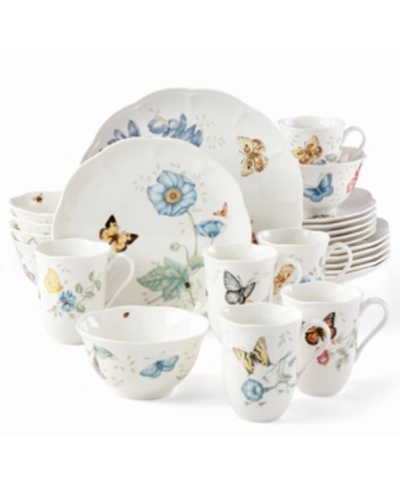 Lenox Butterfly Meadow 24-pc Dinnerware Set Service For 6, Created For Macy's In White Body With Multi-color Floral & Insect Design