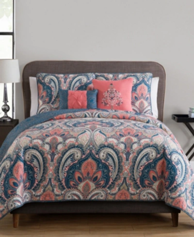 Vcny Home Casa Real Reversible 5-pc. Quilt Set, King In Coral
