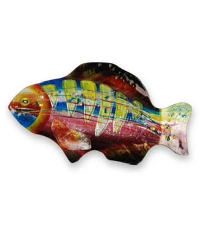 Jasmine Art Glass 18" Lime Gills Fish Sculpture With Gold Kissed Stand In Multi