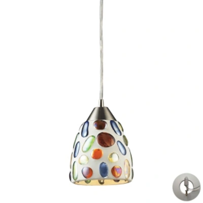 Elk Lighting Gemstones 1 Light Pendant In Satin Nickel And Sculpted Multicolor Glass - Includes Adapter Kit In Silver