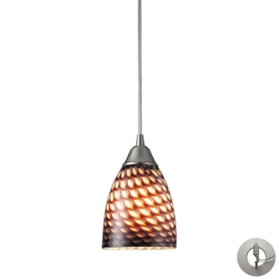 Elk Lighting Arco Baleno 1 Light Pendant In Satin Nickel And Cocoa Glass - Includes Adapter Kit In Silver