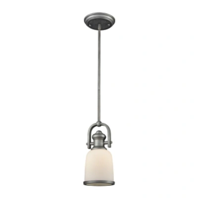 Elk Lighting Brooksdale 1 Light Pendant In Weathered Zinc With White Glass In Silver
