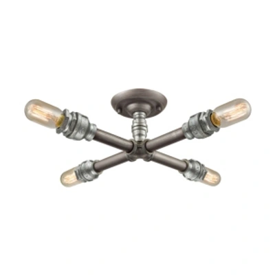 Elk Lighting Cast Iron Pipe 4 Light Semi Flush In Weathered Zinc In Multi