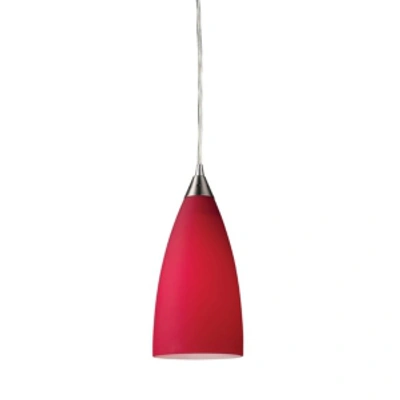 Elk Lighting 1 Light Pendant In Satin Nickel With Cardinal Red Glass In Silver