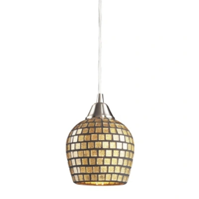 Elk Lighting Fusion Collection 1-light Mosaic Glss Pendant In Satin Nickel With A Gold Leaf M In Silver