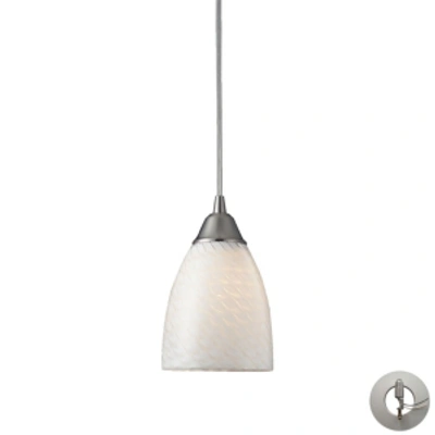 Elk Lighting Arco Baleno 1 Light Pendant In Satin Nickel And White Swirl Glass - Includes Adapter Kit In Silver