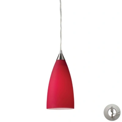 Elk Lighting Vesta 1 Light Pendant In Satin Nickel And Cardinal Red Glass - Includes Adapter Kit In Silver