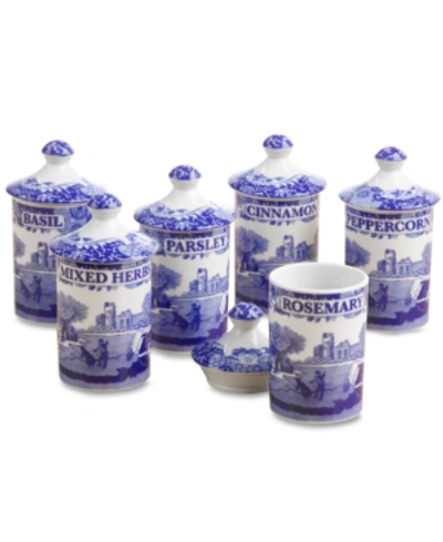 Spode "blue Italian" Spice Jars, Set Of 6
