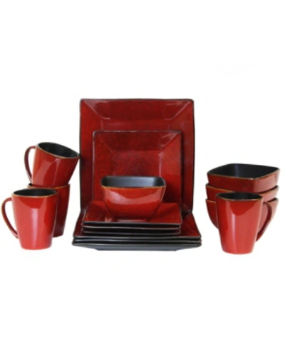 Elama Harland Loft 16 Piece Modern Premium Stoneware Set In Red