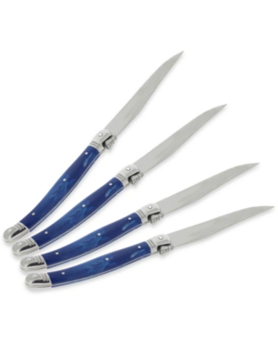 French Home Laguiole Blue Faux Marble Steak Knives, Set Of 4