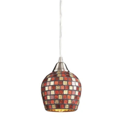 Elk Lighting Fusion Collection 1-light Mosaic Glss Pendant In Satin Nickel With A Multi Mosai In Silver