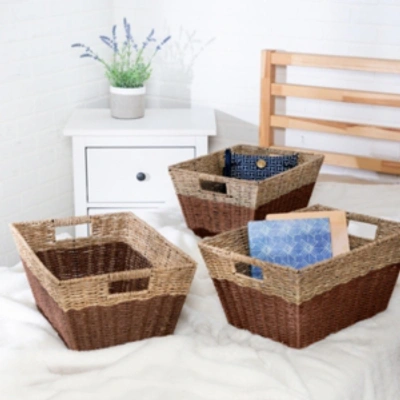 Honey Can Do Set Of 3 Rectangle Nesting Seagrass Baskets With Built-in Handles In Brown