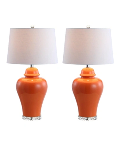 Jonathan Y Winnie Ceramic Urn Led Table Lamp - Set Of 2 In Orange