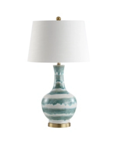 Jonathan Y Tucker Striped Ceramic/metal Led Table Lamp In Green