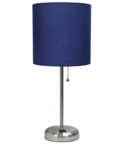 All The Rages Lime Lights Stick Lamp With Charging Outlet And Fabric Shade In Navy