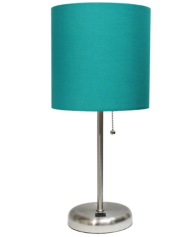 All The Rages Lime Lights Stick Lamp With Usb Charging Port And Fabric Shade In Teal