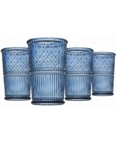 Godinger Claro Modern Vintage Tumbler Glasses, Set Of Four, 12 oz In Blue