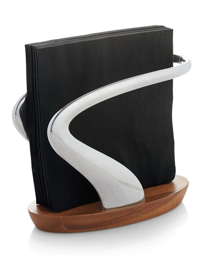 Nambe Lupo Napkin Holder In Silver And Brown