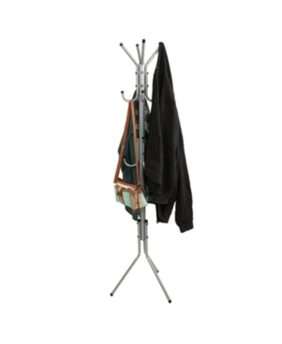 Mind Reader Standing Metal Coat Rack Hat Hanger 11 Hook For Jacket, Purse, Scarf Rack, Umbrella Tree Stand In Silver