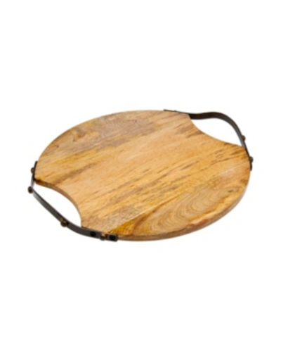 Godinger Round Wood Handeled Tray Large In Brown